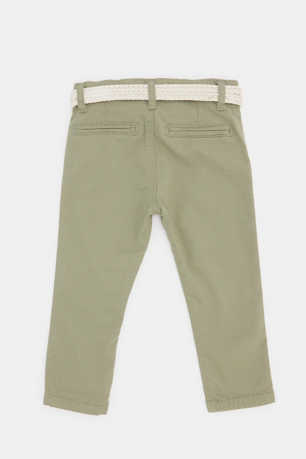 Infant Boys Green Plain Dobby Belted Chino