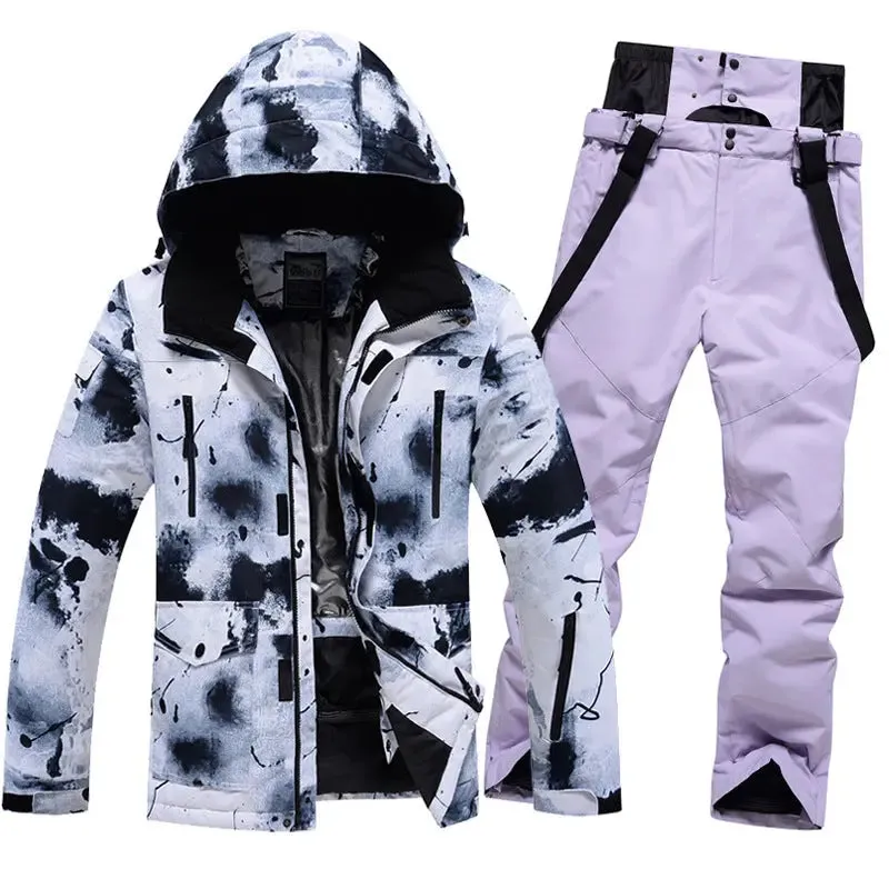 Ink Painting Style Ski & Snowboard Suits Ski Bibs