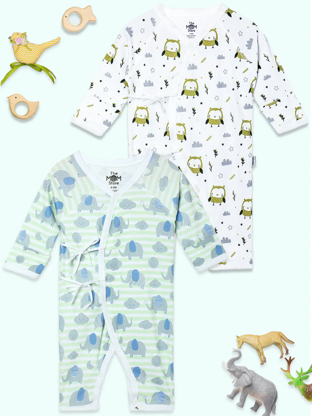 Jabla Style Infant Romper Combo of 2-Jungle Elephant-Sleepless Owl