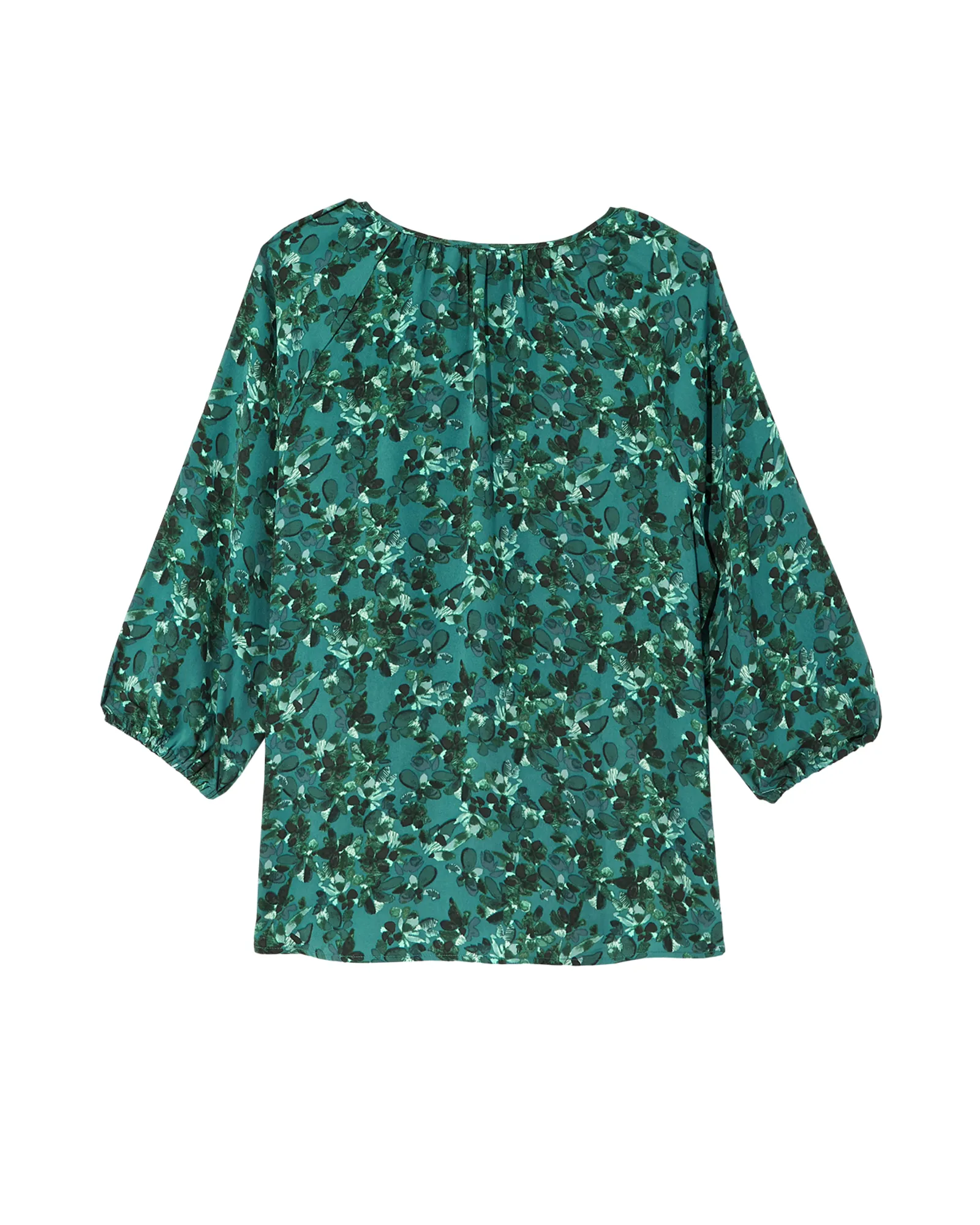 Jade 3/4 Sleeve Smocked Blouse | Turquoise / Forest Green