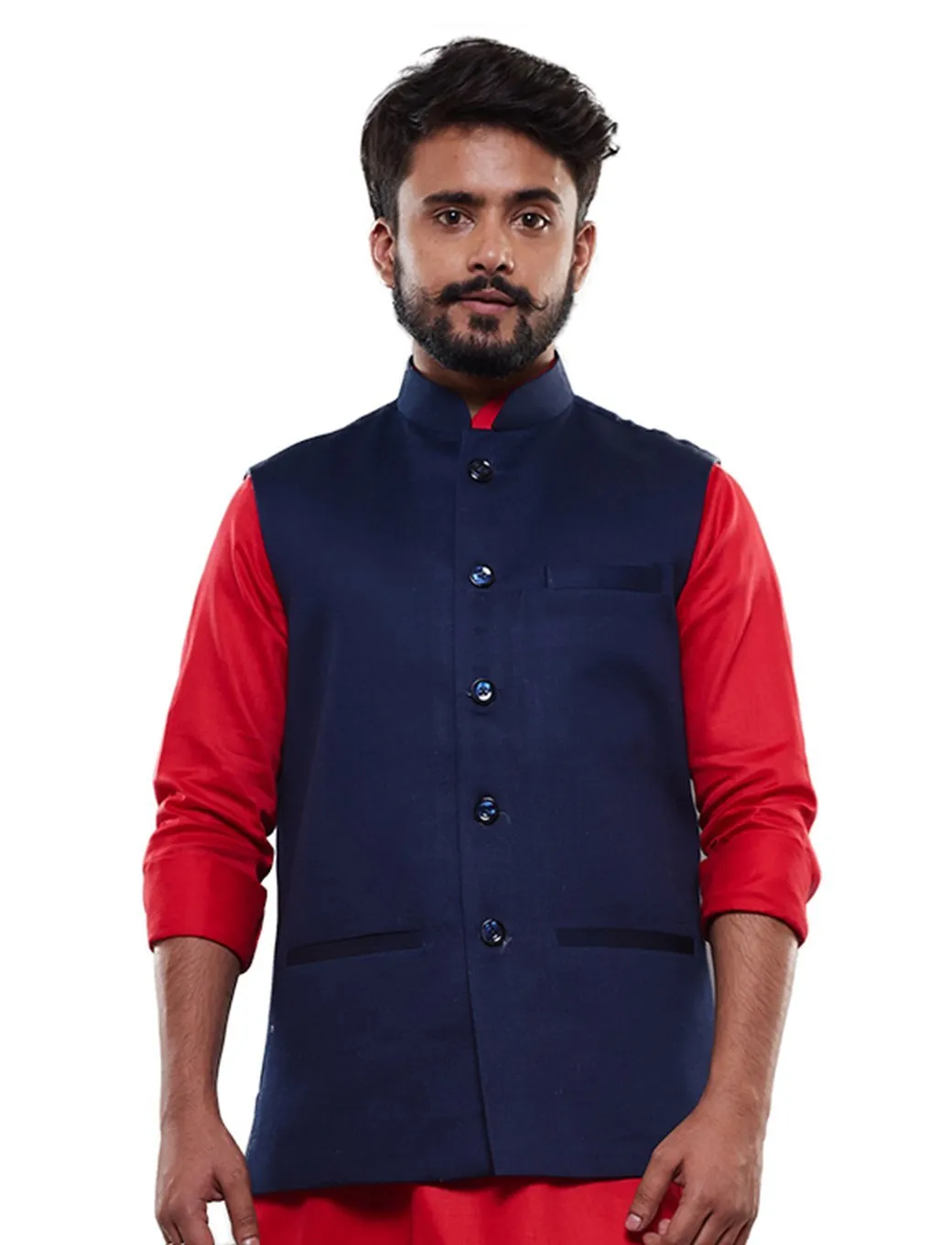 Jashvi Men's Blue Cotton Blend Waist Coat