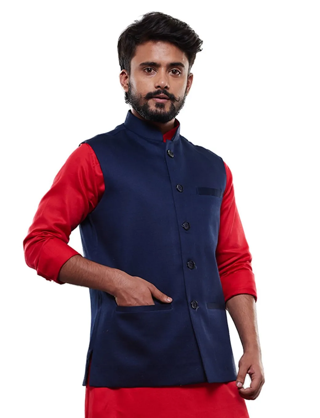 Jashvi Men's Blue Cotton Blend Waist Coat