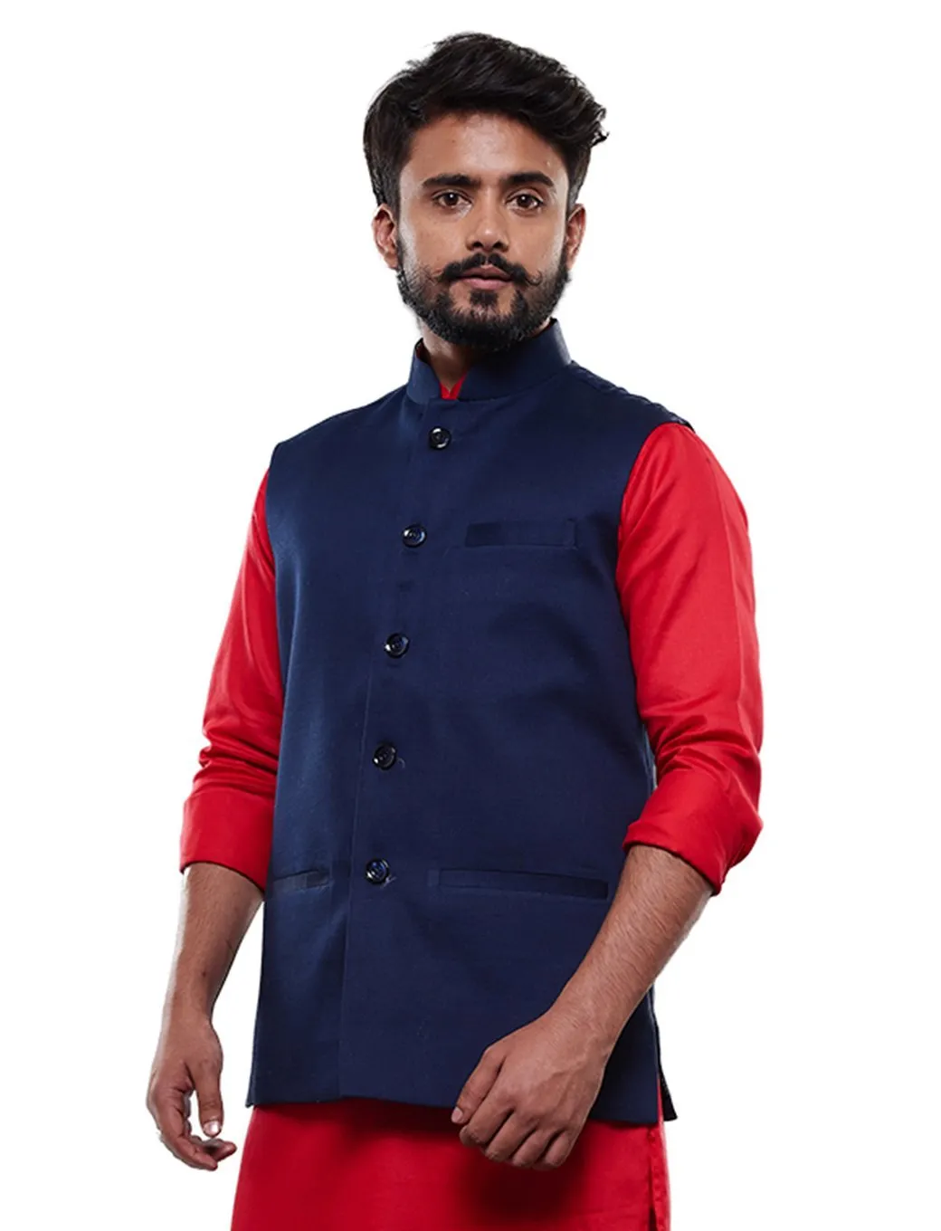 Jashvi Men's Blue Cotton Blend Waist Coat