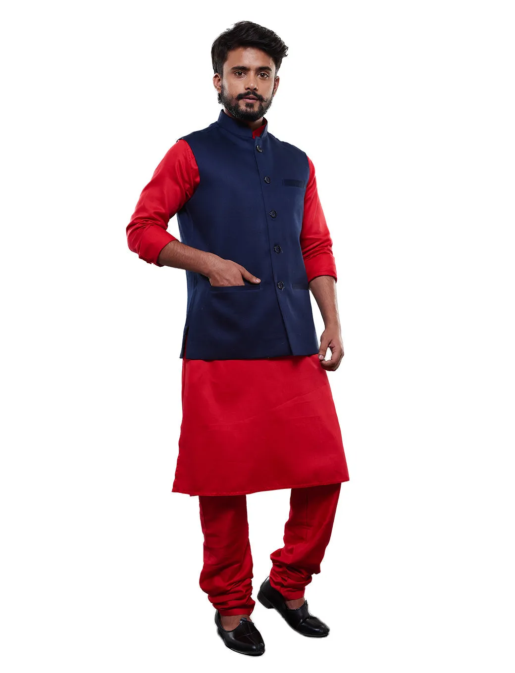 Jashvi Men's Blue Cotton Blend Waist Coat