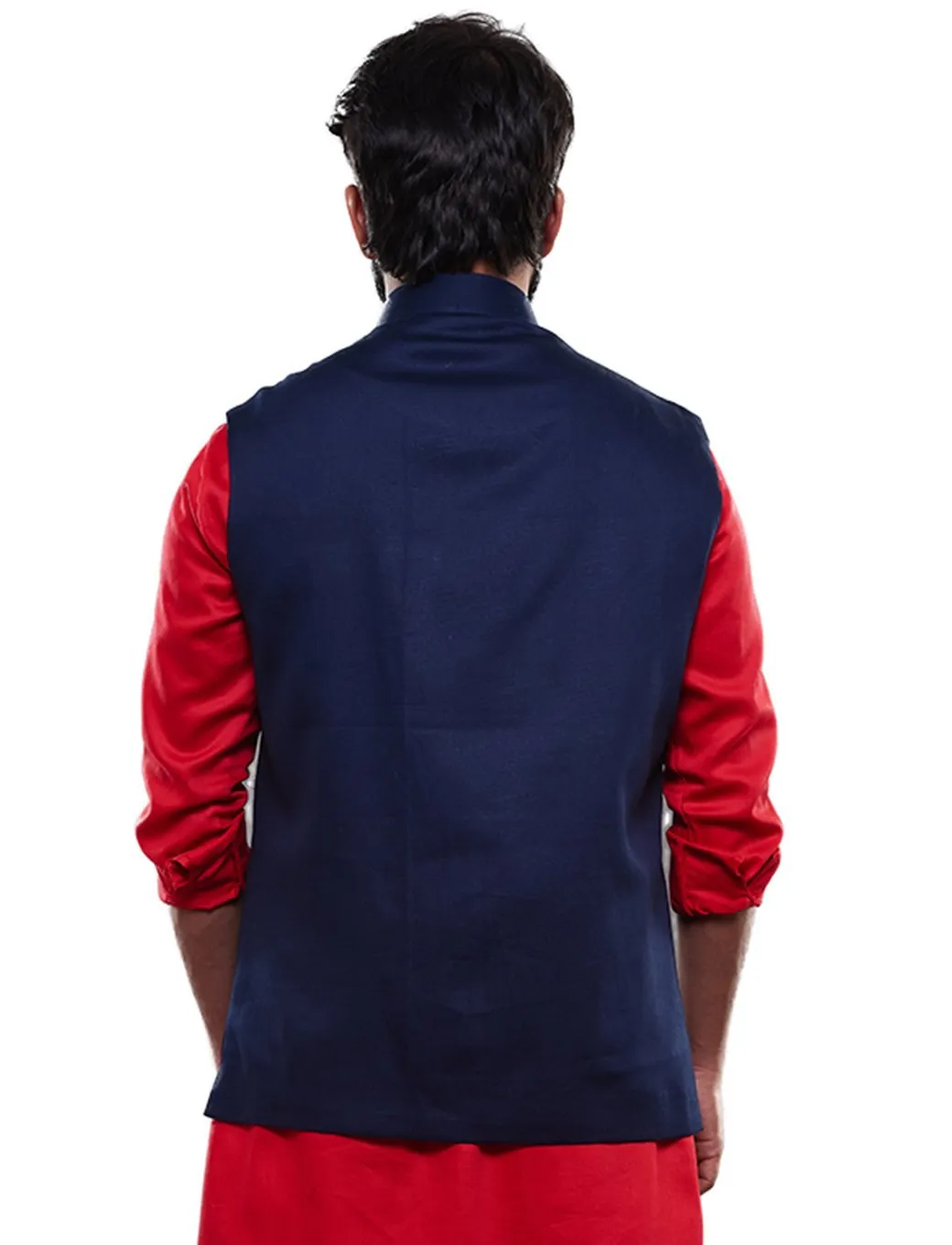 Jashvi Men's Blue Cotton Blend Waist Coat