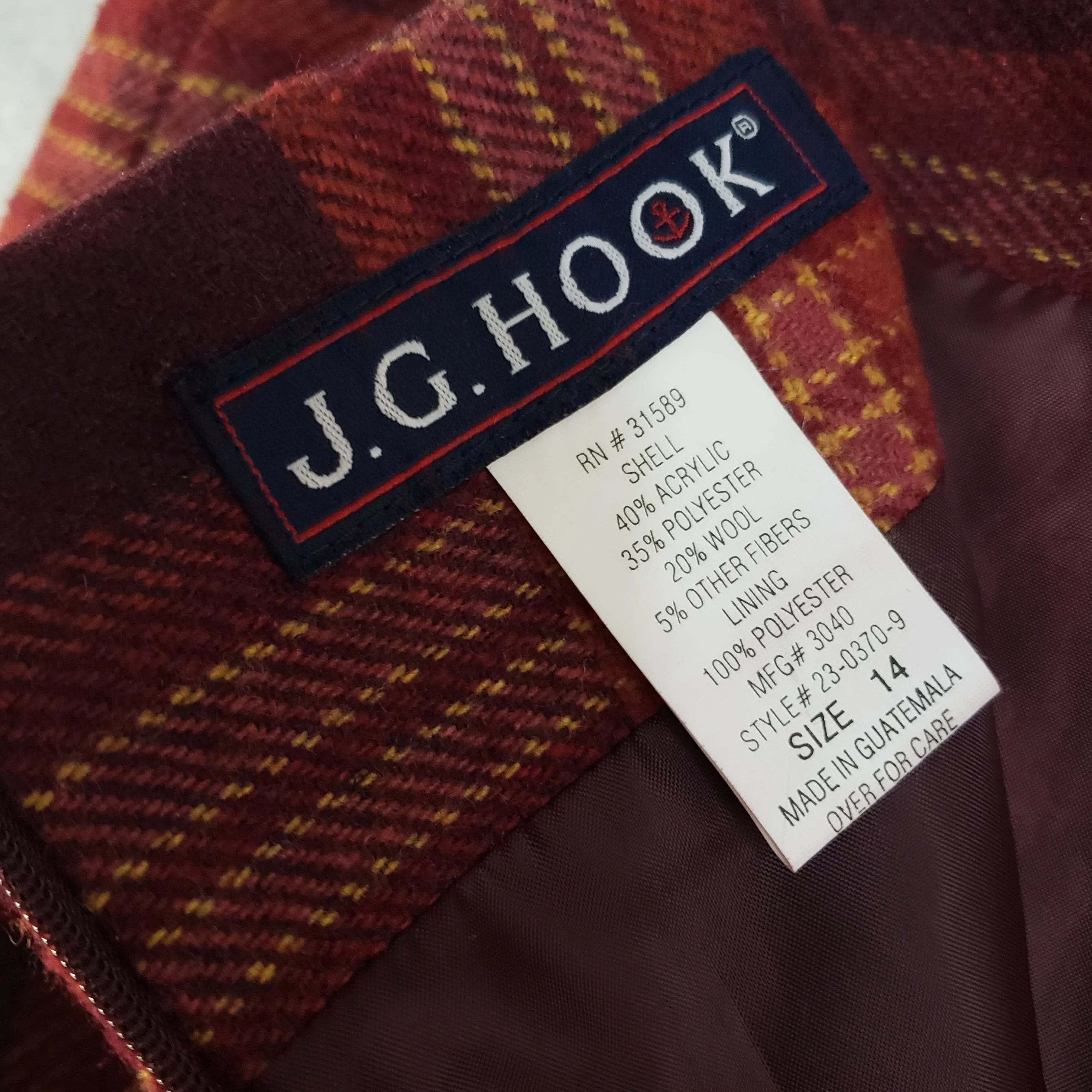 J.G Hook Plaid Wool Blend Skirt Size 14