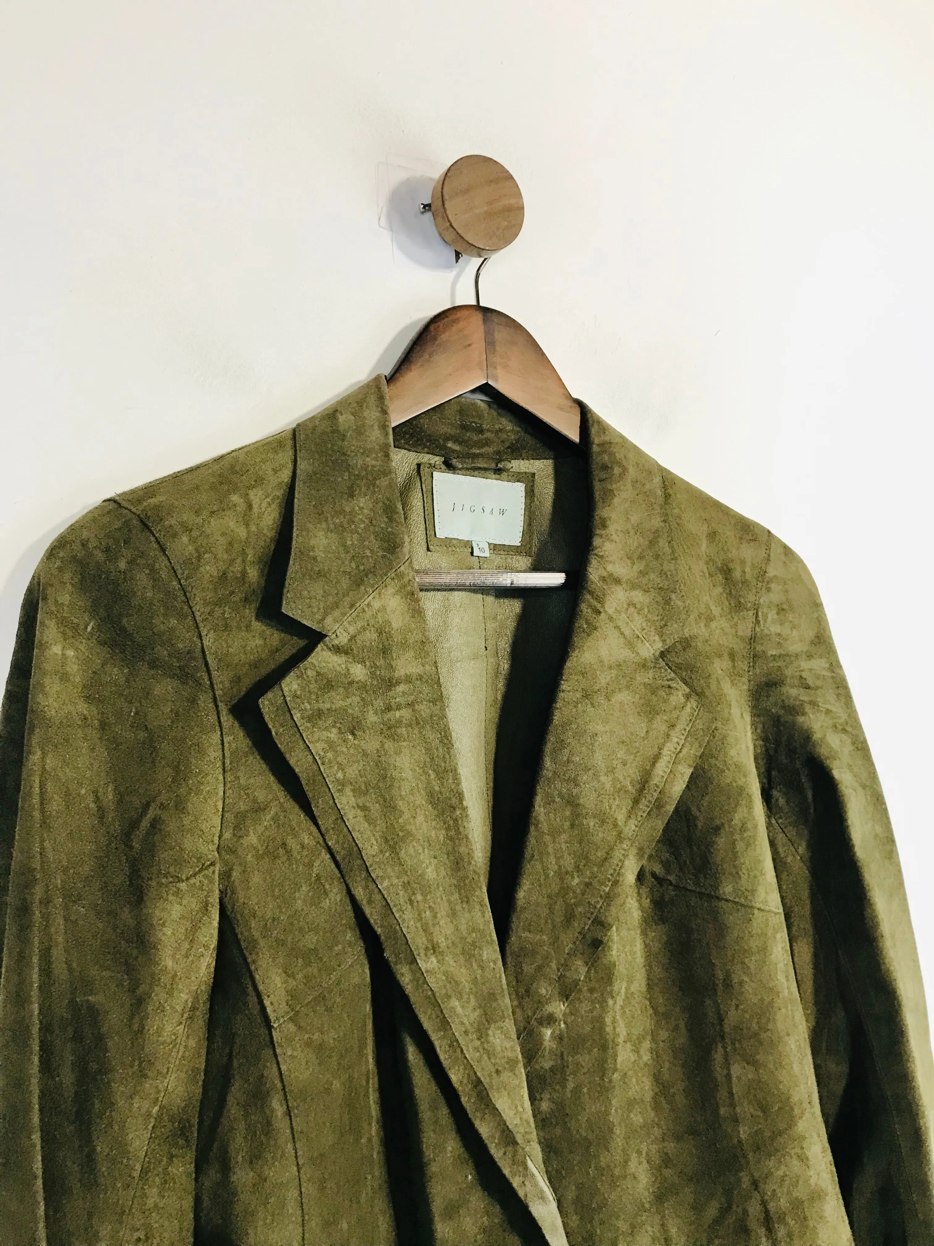 Jigsaw Women's Suede Real Leather Overcoat Coat | UK10 | Green