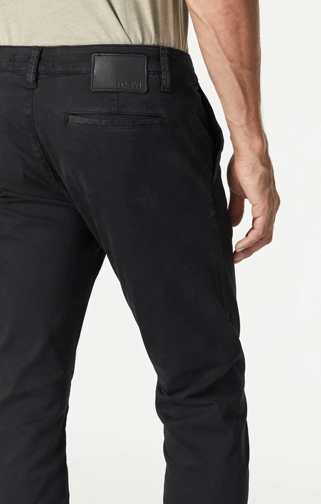 JOHNNY SLIM CHINO PANTS IN BLACK SATEEN TWILL