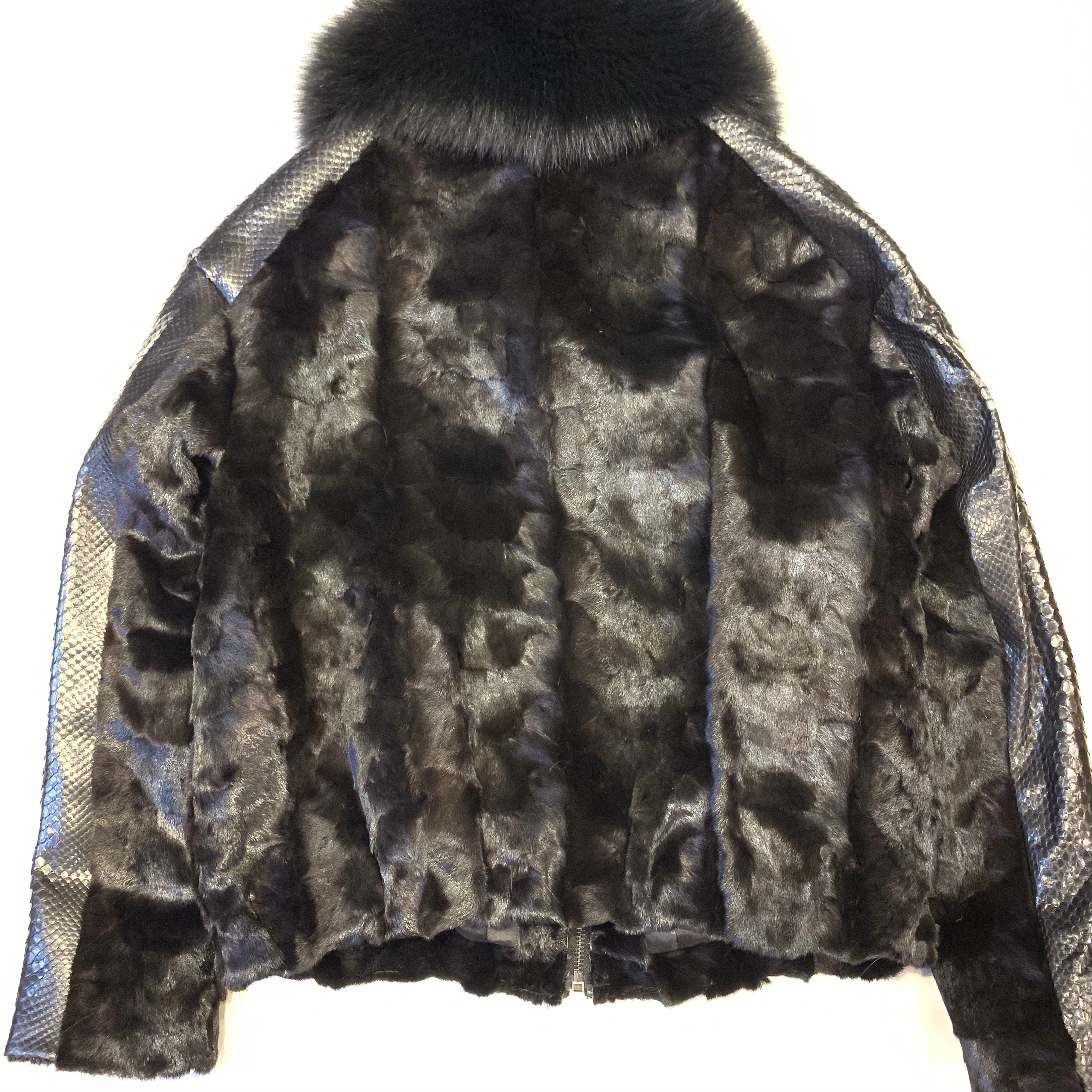 Kashani Black Natural Python Silver Fox Mink Fur Coat