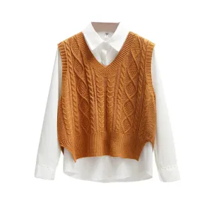 Korean Style Fashion Women Sweater Vest 2024 New Spring Fall Sleeveless Knitted V Neck Pullovers Female Jumper Top Outerwear