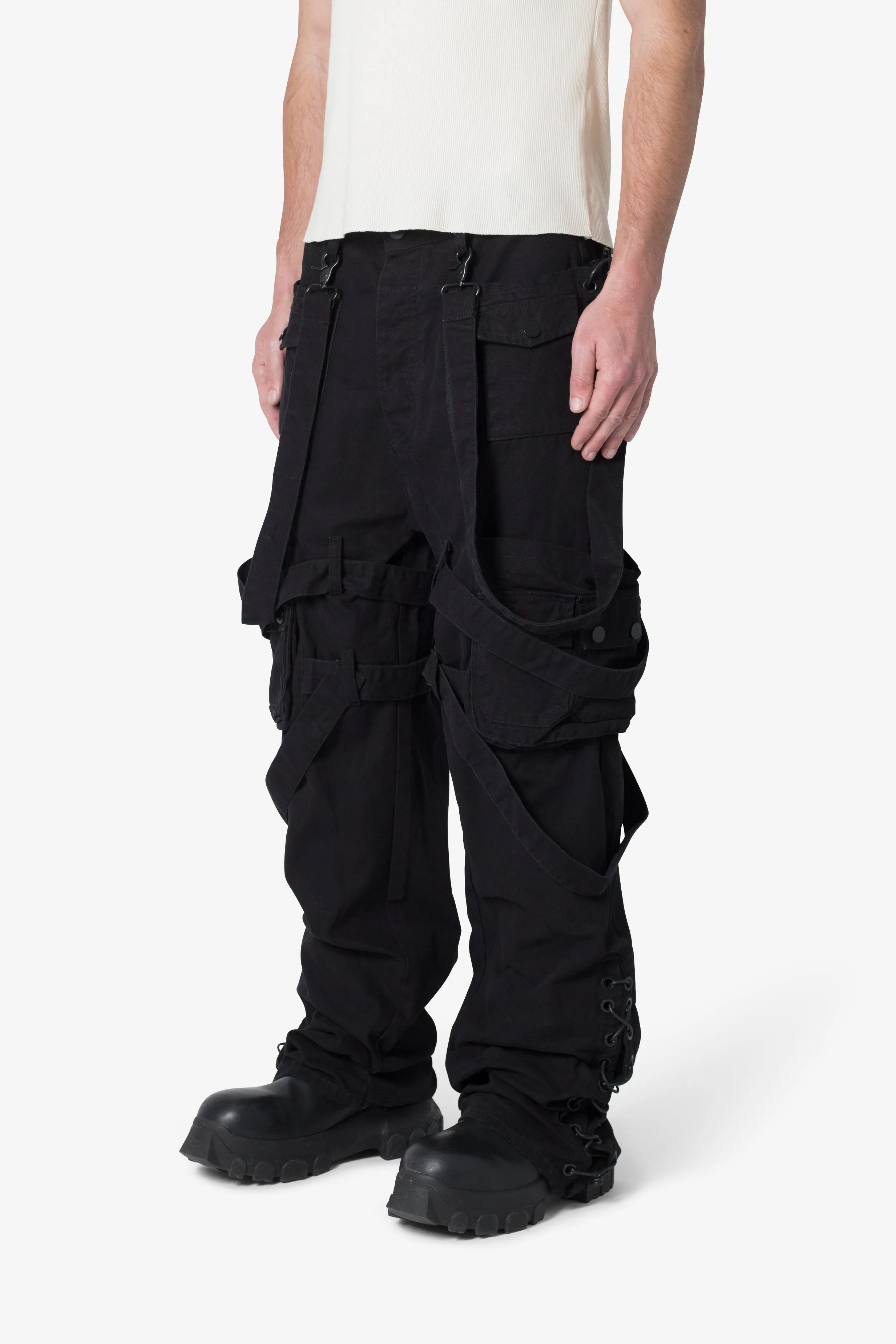 Laced Up Cargo Pants - Black