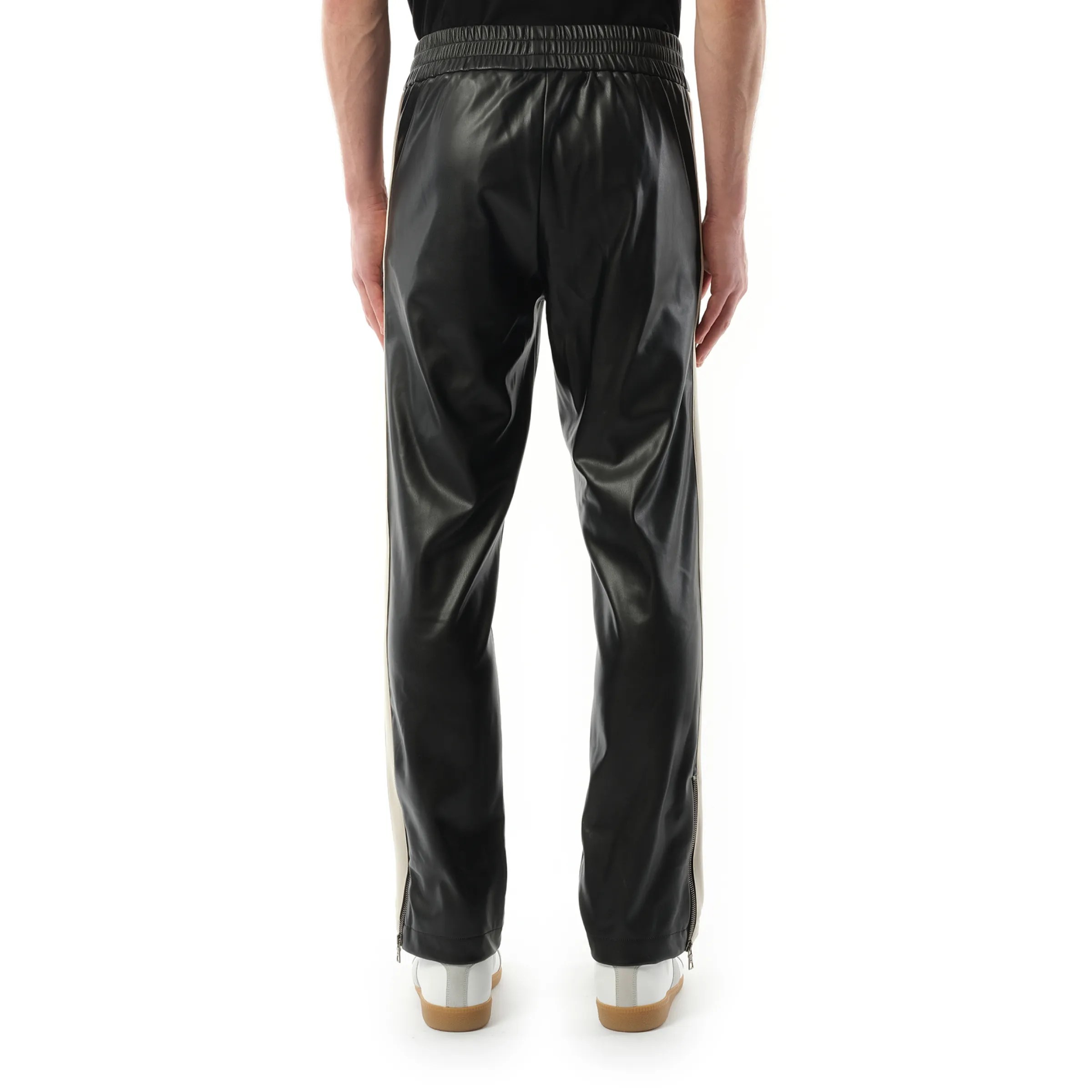 Leather Effect Track Pants in Black/Off White