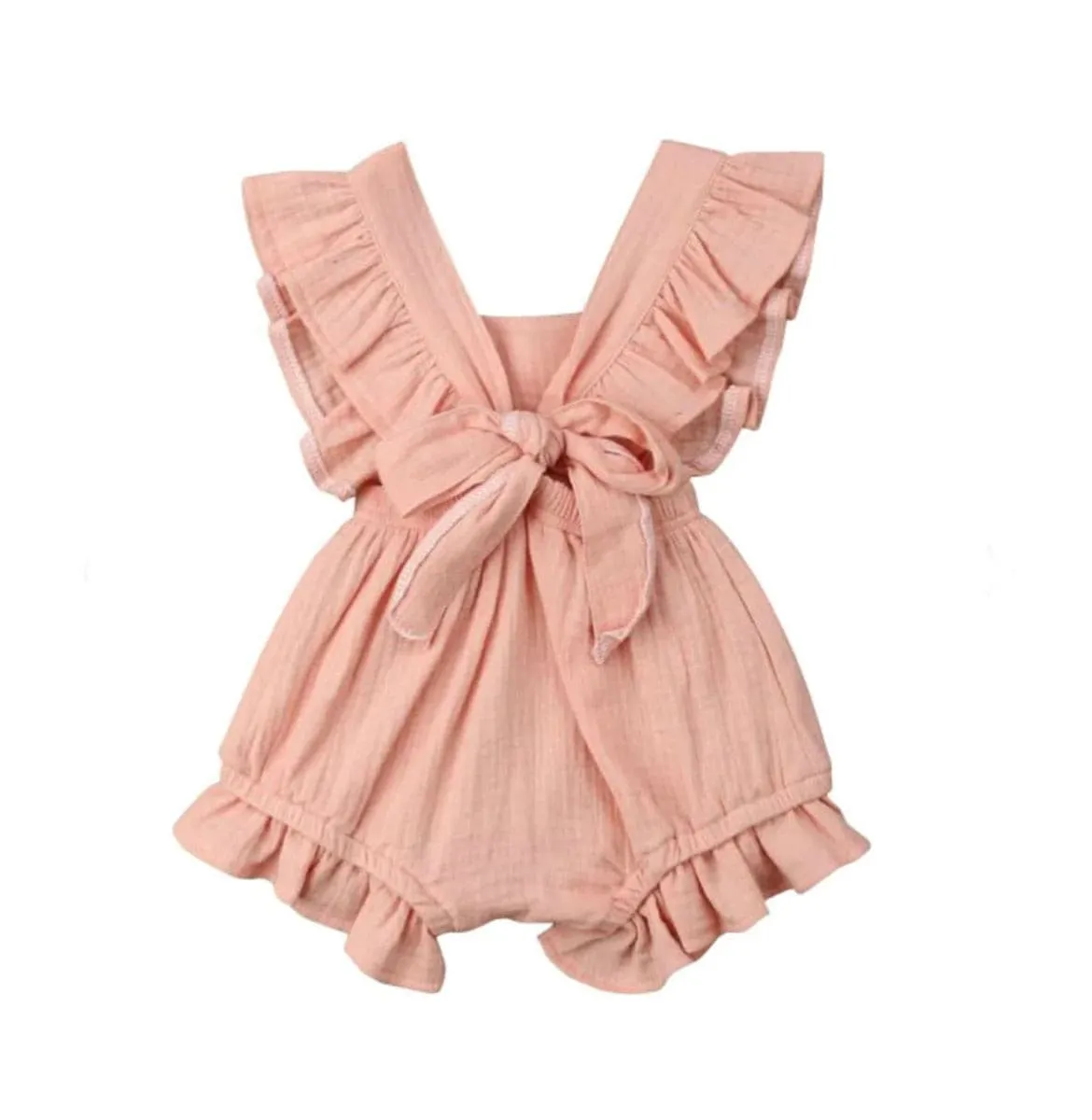 Lilly- Cotton Muslin Romper , Pink Apricot