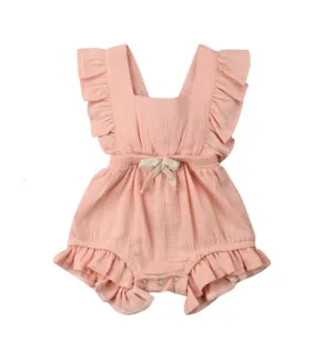 Lilly- Cotton Muslin Romper , Pink Apricot