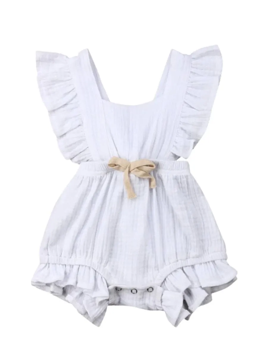 Lilly- Cotton Muslin Romper , White