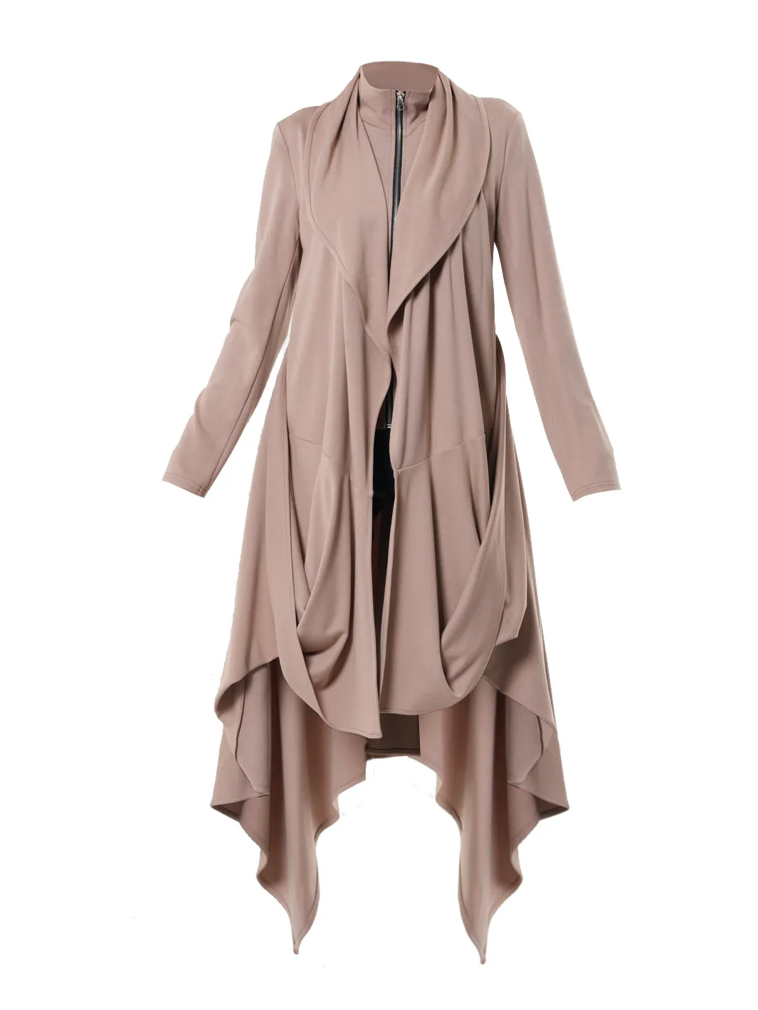 Long Zipper Cardigan With Drapings