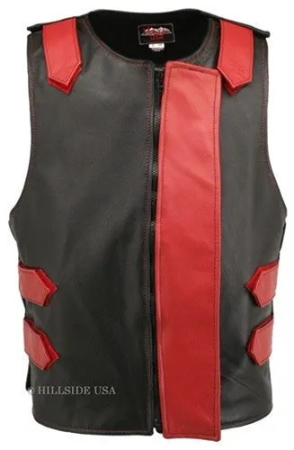 Made in USA Bulletproof Style Leather Motorcycle Vest Black/Orange