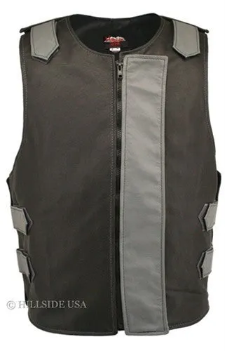 Made in USA Bulletproof Style Leather Motorcycle Vest Black/Orange