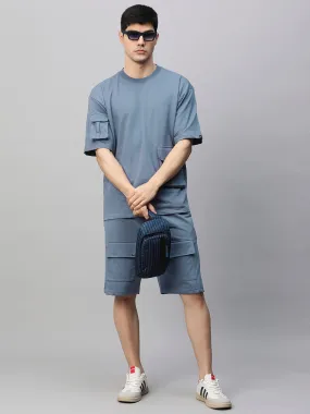 Men Premium Cargo Co-ord Set - Denim Blue