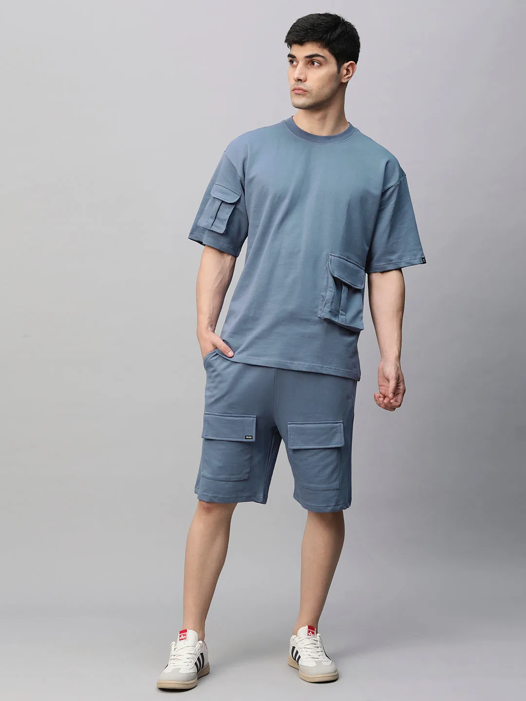 Men Premium Cargo Co-ord Set - Denim Blue