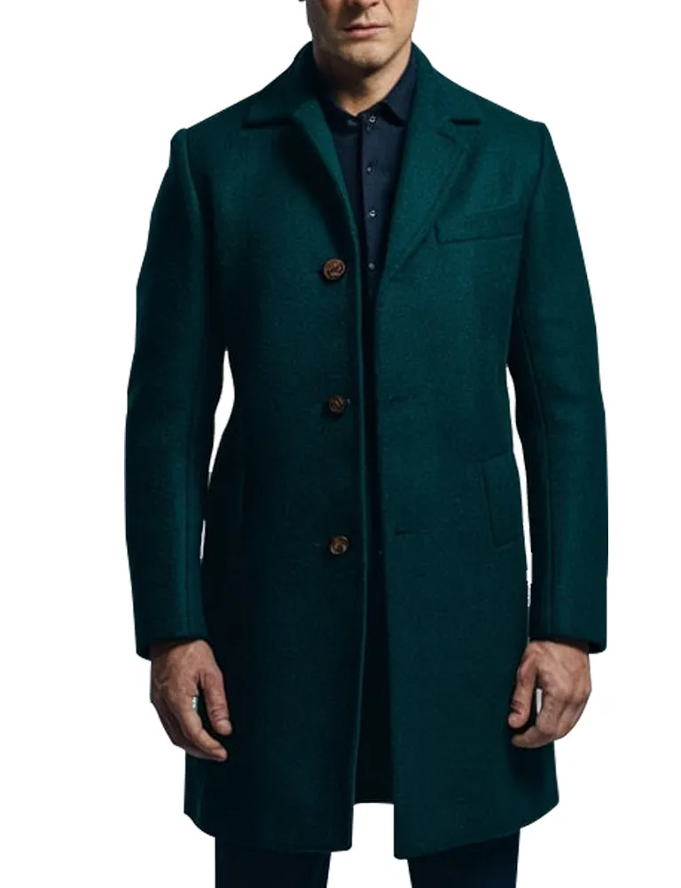 Men's Elegant Green Wool Overcoat