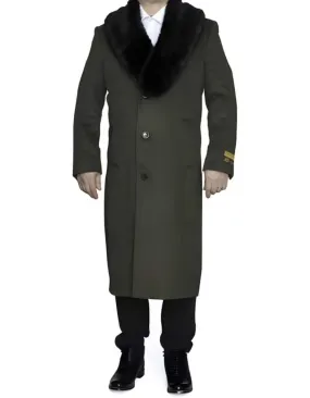 Mens Overcoat - Topcoat For Men - Winter Fabric - Removable Fur Collar Olive Green Overcoat Long men's Dress Topcoat - Winter coat 4XL 5XL 6XL Big and Tall Large Man ~ Plus Size