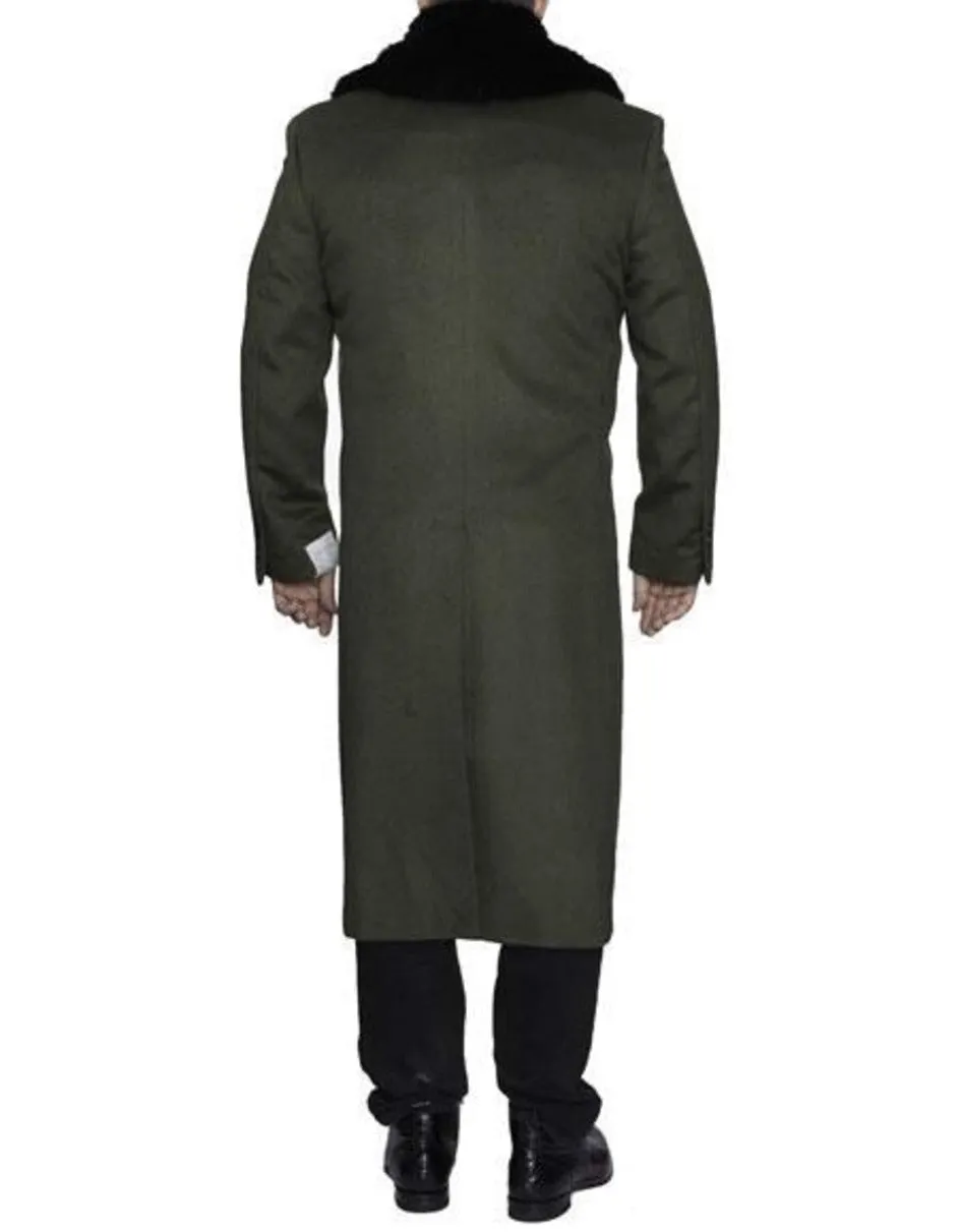 Mens Overcoat - Topcoat For Men - Winter Fabric - Removable Fur Collar Olive Green Overcoat Long men's Dress Topcoat - Winter coat 4XL 5XL 6XL Big and Tall Large Man ~ Plus Size