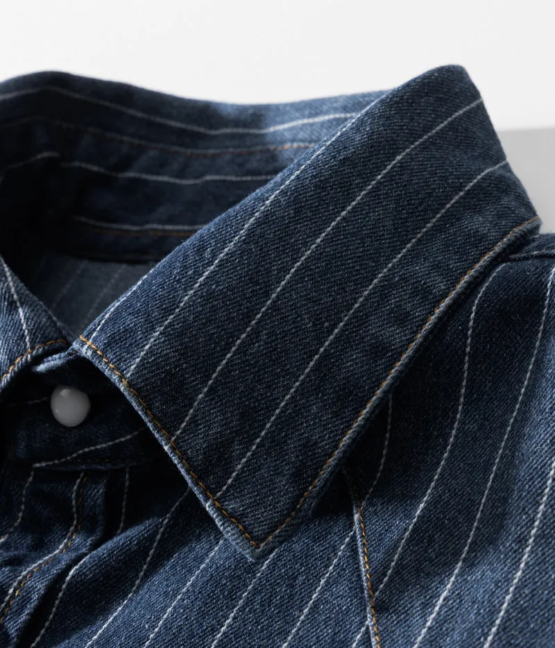 Men's Retro Shirt Classic Striped Denim Shirt