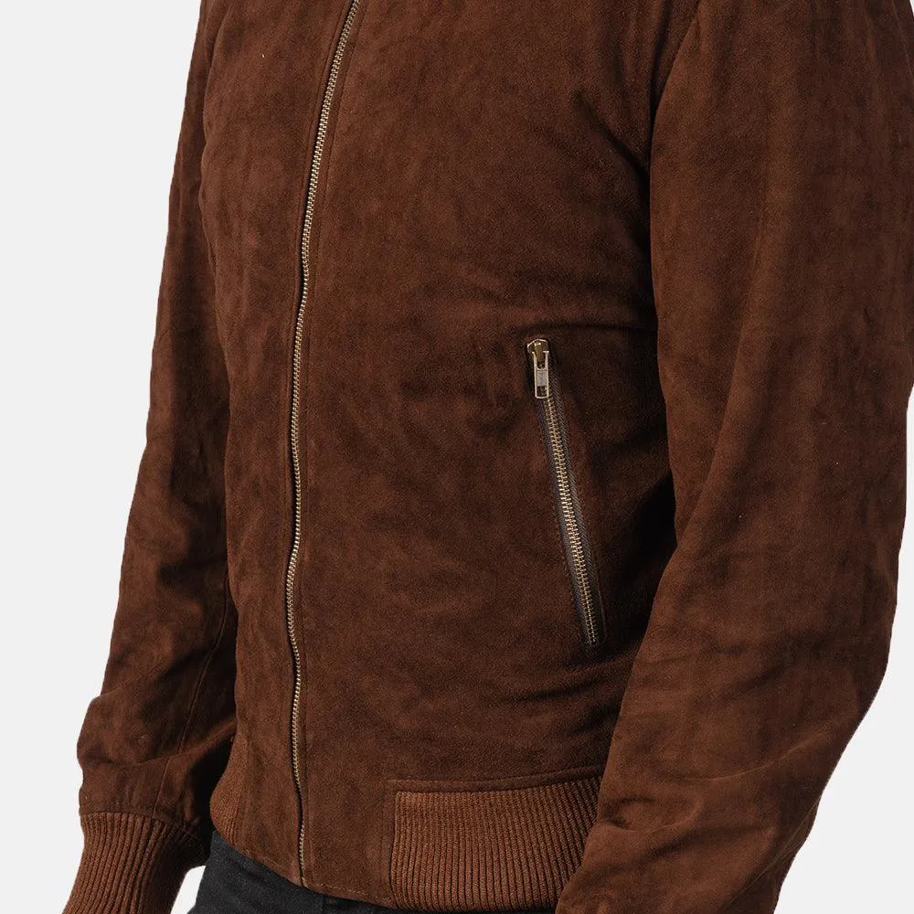 Mens Shane Mocha Suede Bomber Jacket