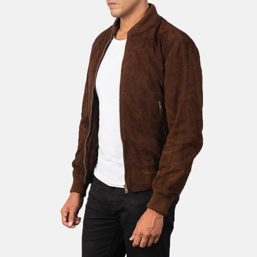 Mens Shane Mocha Suede Bomber Jacket