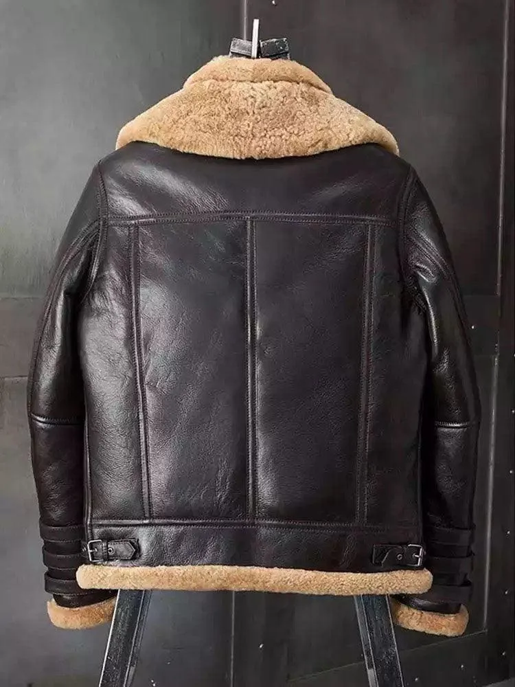 Men's Shearling Coat B3 Bomber Jacket Short Fur Coat Fashion Motorcycle Jacket