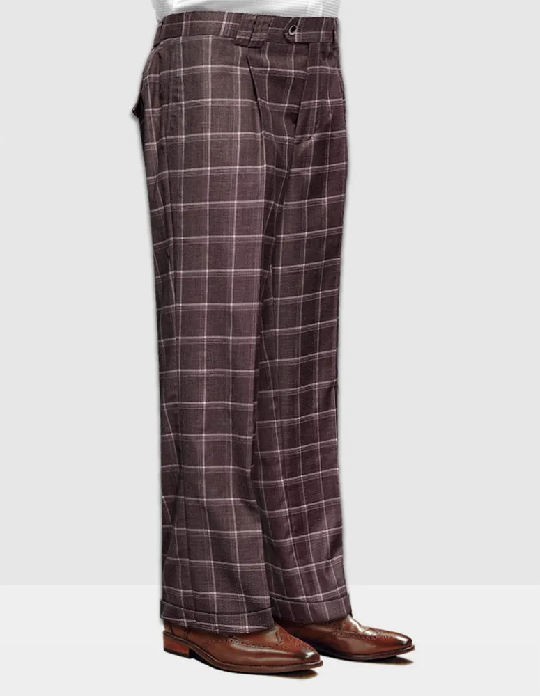 Men's Wide Leg Plaid Pants Super 150'S Italian Wool | Brown | WP-101