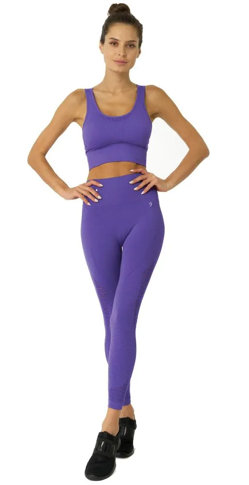 Mesh Seamless Legging with Ribbing Detail - Purple