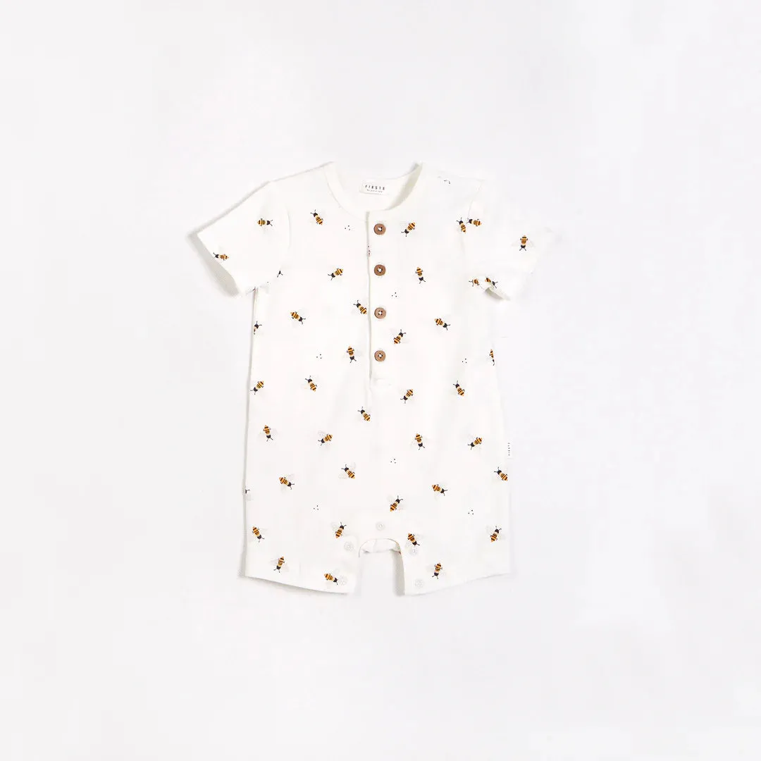 MIL Bees Print on Henley Jersey Romper