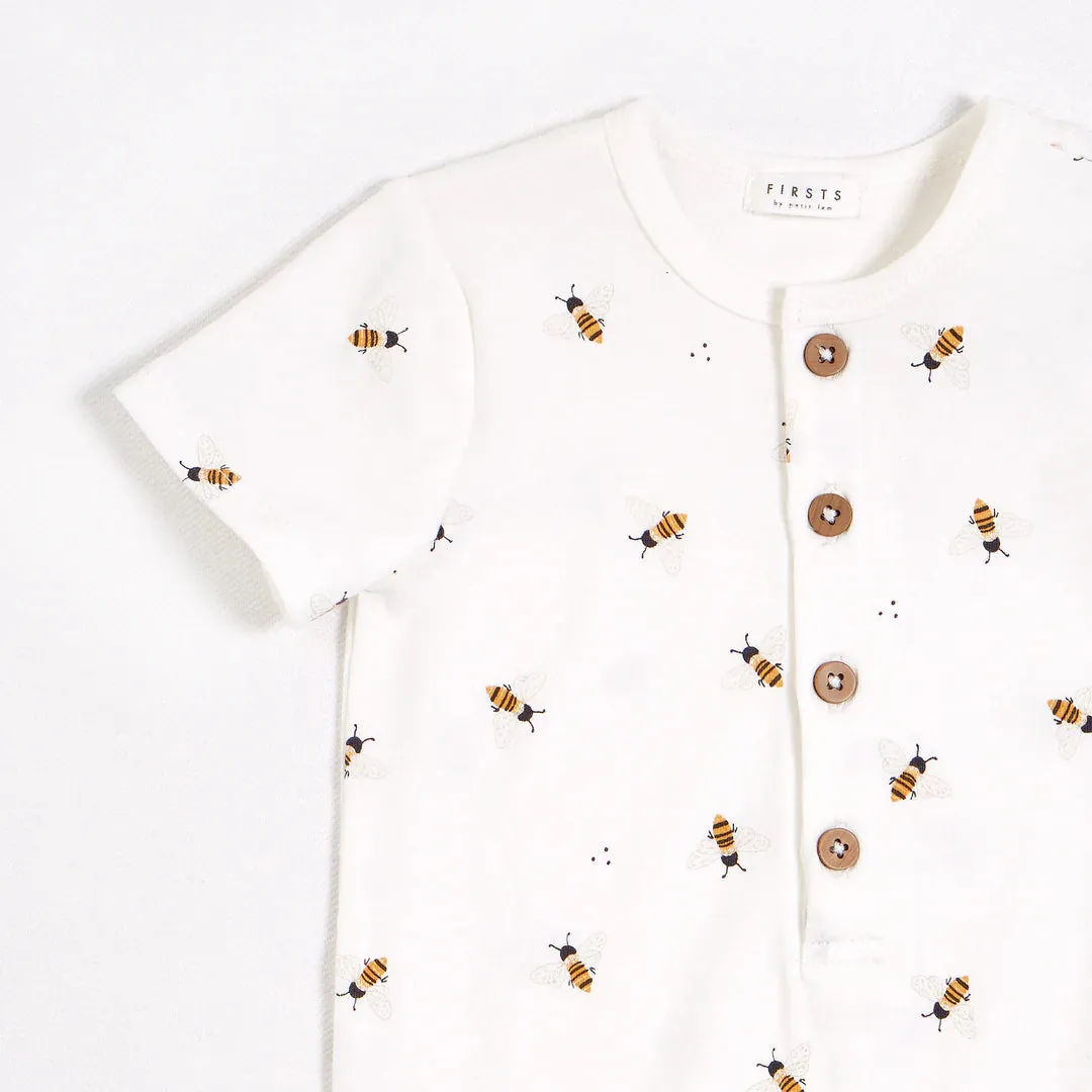 MIL Bees Print on Henley Jersey Romper