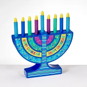 My Mini Wood Menorah,w/removable Wood Candles,5"x5",colrbx