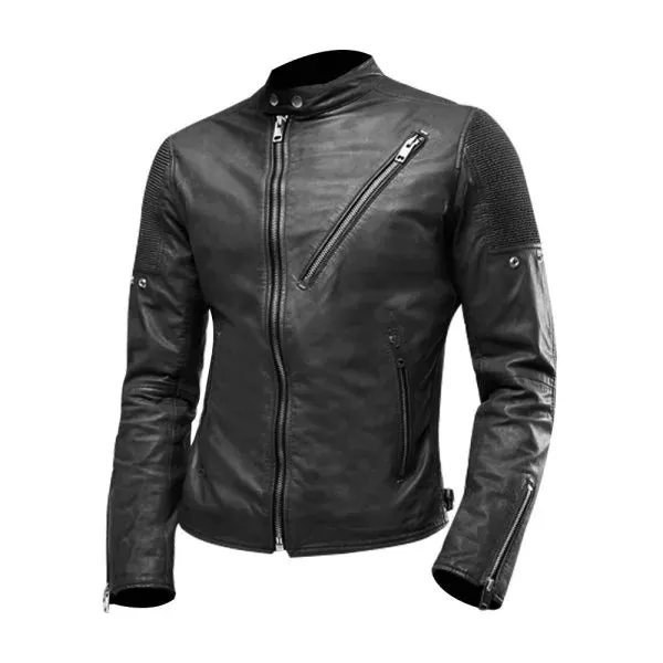 New Black Cafe Racer Biker Leather Rider Jacket