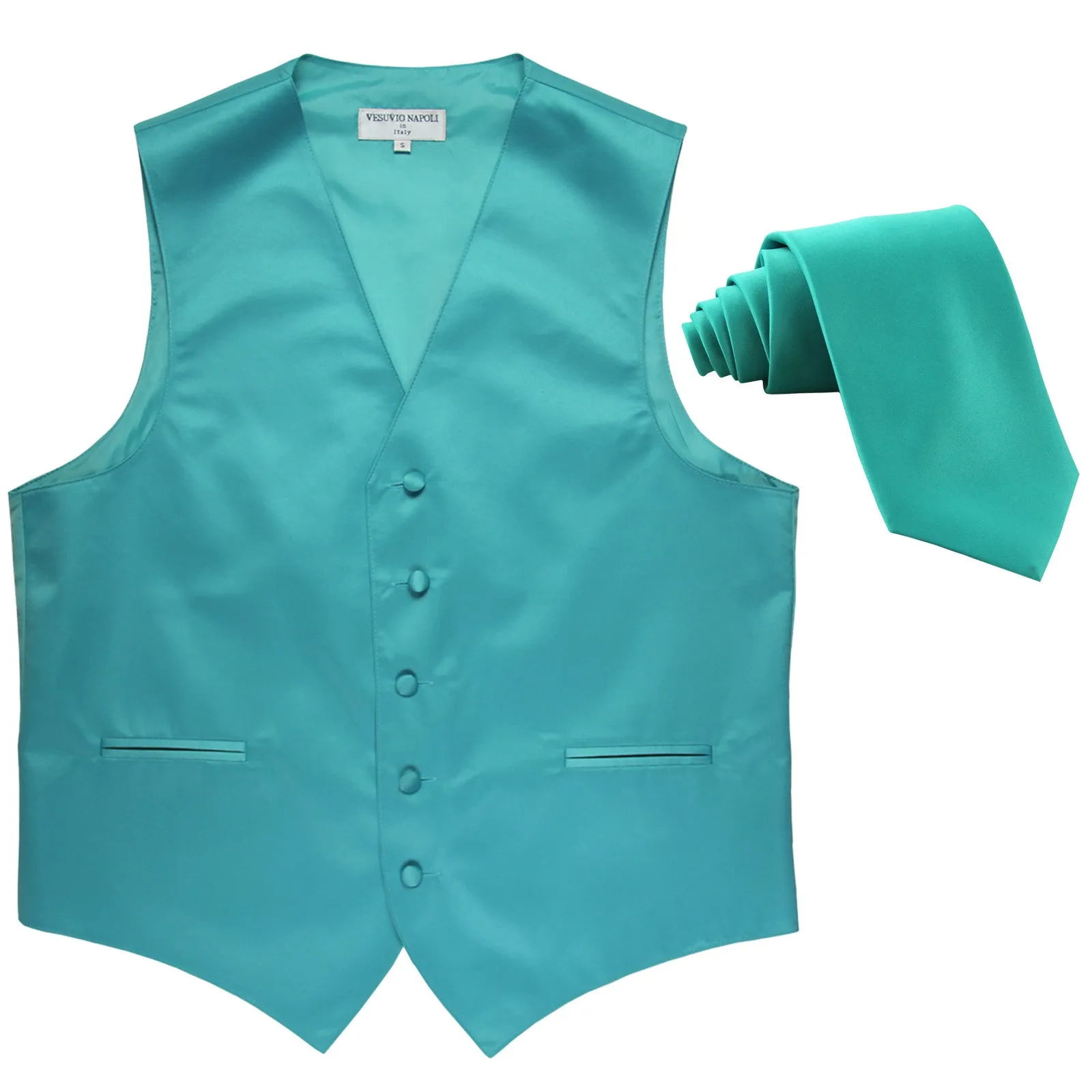 New Men's Formal Tuxedo Vest Waistcoat_Necktie solid wedding prom aqua blue