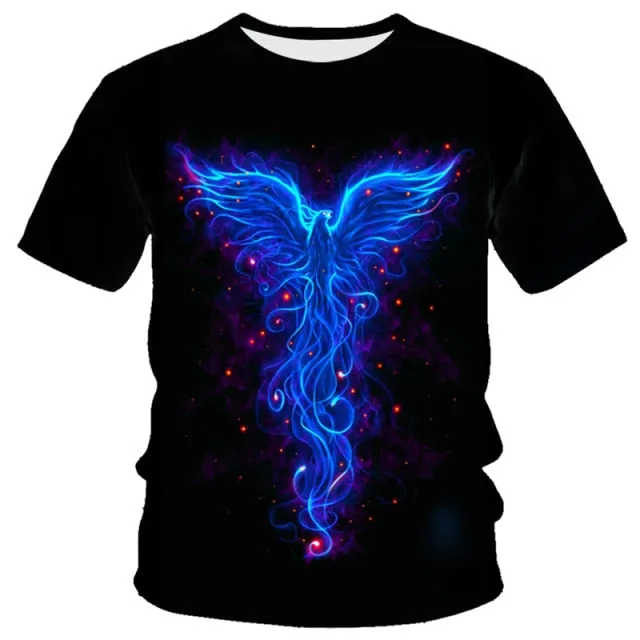 New T-shirt Flame T-shirt Men Phoenix Eagle Graphic T-shirt Printing Harajuku Funny T-shirt Animal T-shirt Casual Lively T-shirt