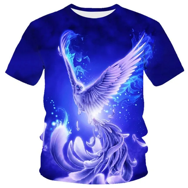 New T-shirt Flame T-shirt Men Phoenix Eagle Graphic T-shirt Printing Harajuku Funny T-shirt Animal T-shirt Casual Lively T-shirt