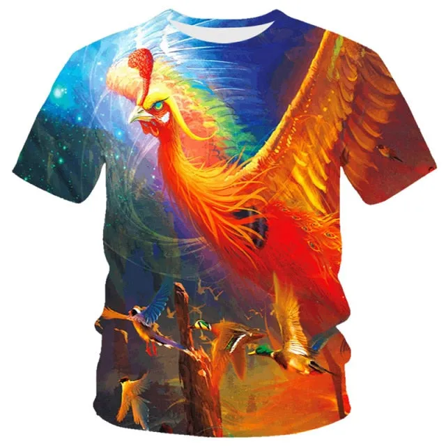 New T-shirt Flame T-shirt Men Phoenix Eagle Graphic T-shirt Printing Harajuku Funny T-shirt Animal T-shirt Casual Lively T-shirt