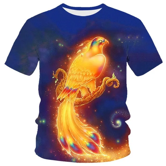 New T-shirt Flame T-shirt Men Phoenix Eagle Graphic T-shirt Printing Harajuku Funny T-shirt Animal T-shirt Casual Lively T-shirt