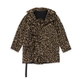 NWT UNRAVEL PROJECT Brown Leopard Print Ruffle Faux Fur Coat Size 42 $1120