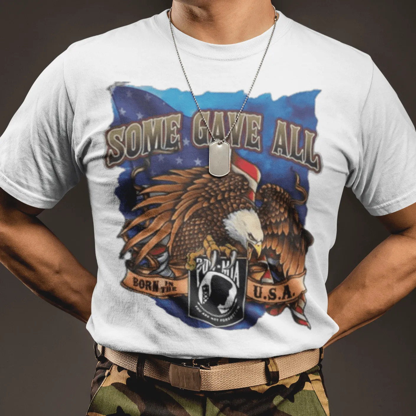 Occupation T-shirt Armed Services Bald Eagle Some Gave All Short Sleeve Crew Neck Top