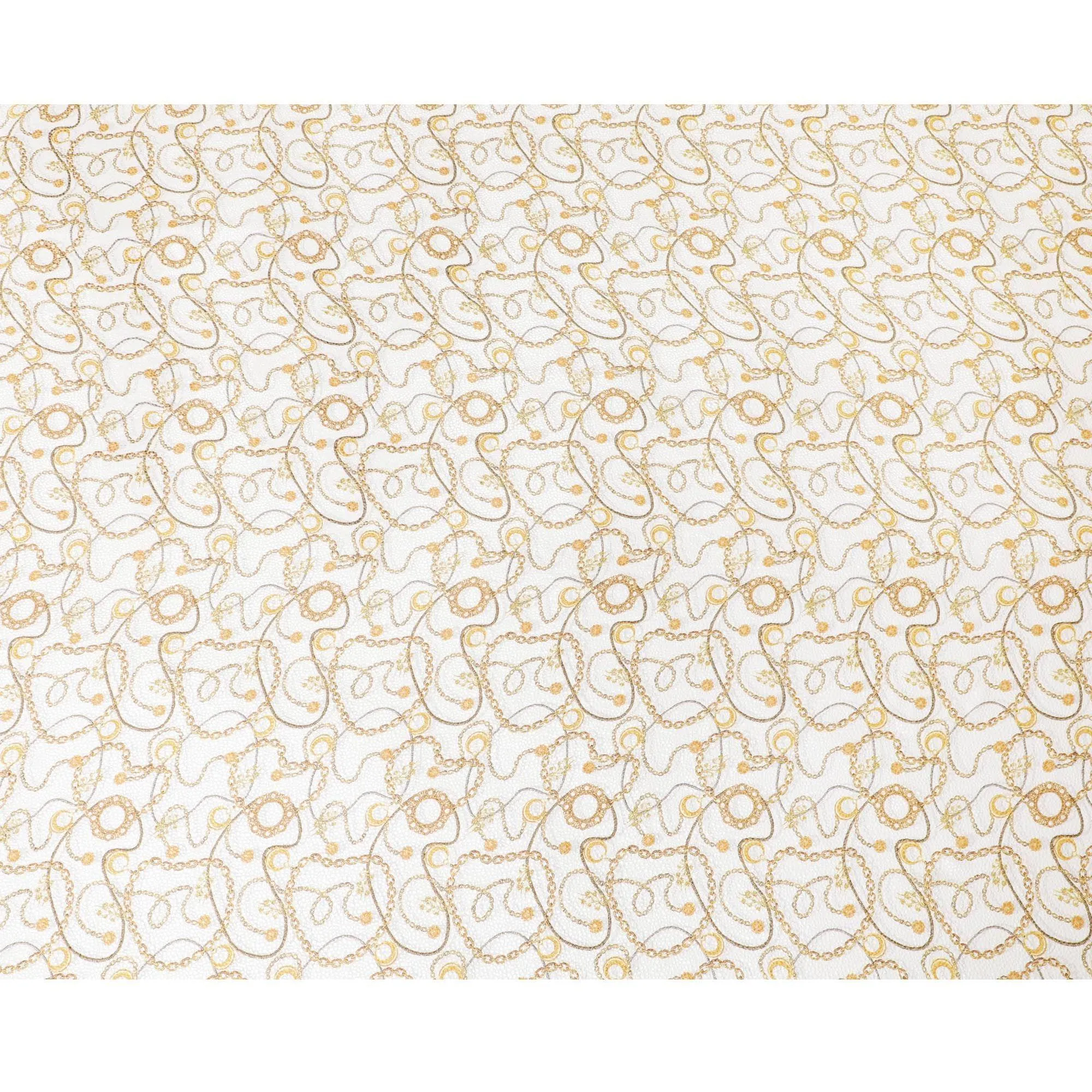 Off white Premium pure Italian silk blended burnout velvet fabric with mustard yellow print in fancy design-D13838