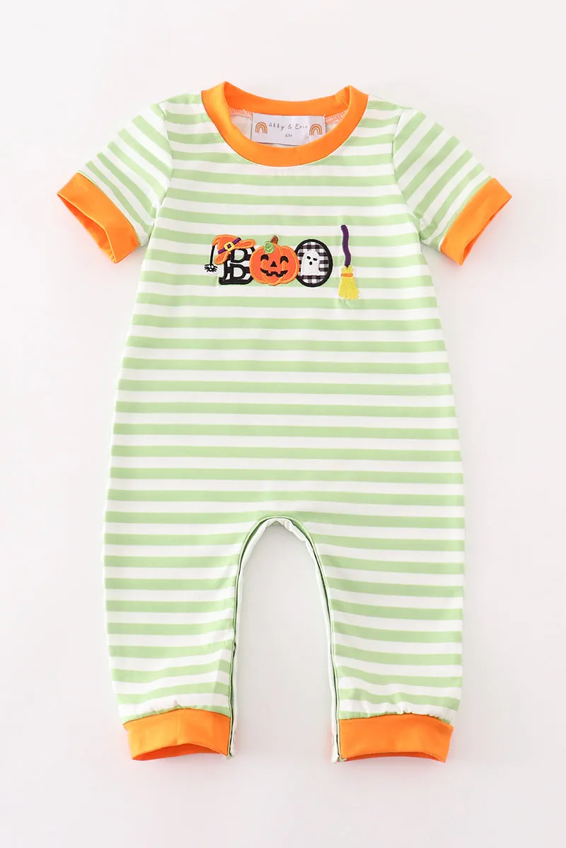 Orange halloween pumpkin BOO applique boy romper