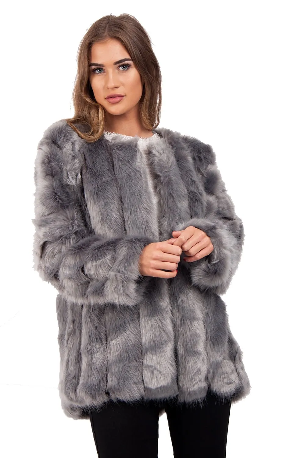 Panelled Faux Fur Coat Jacket