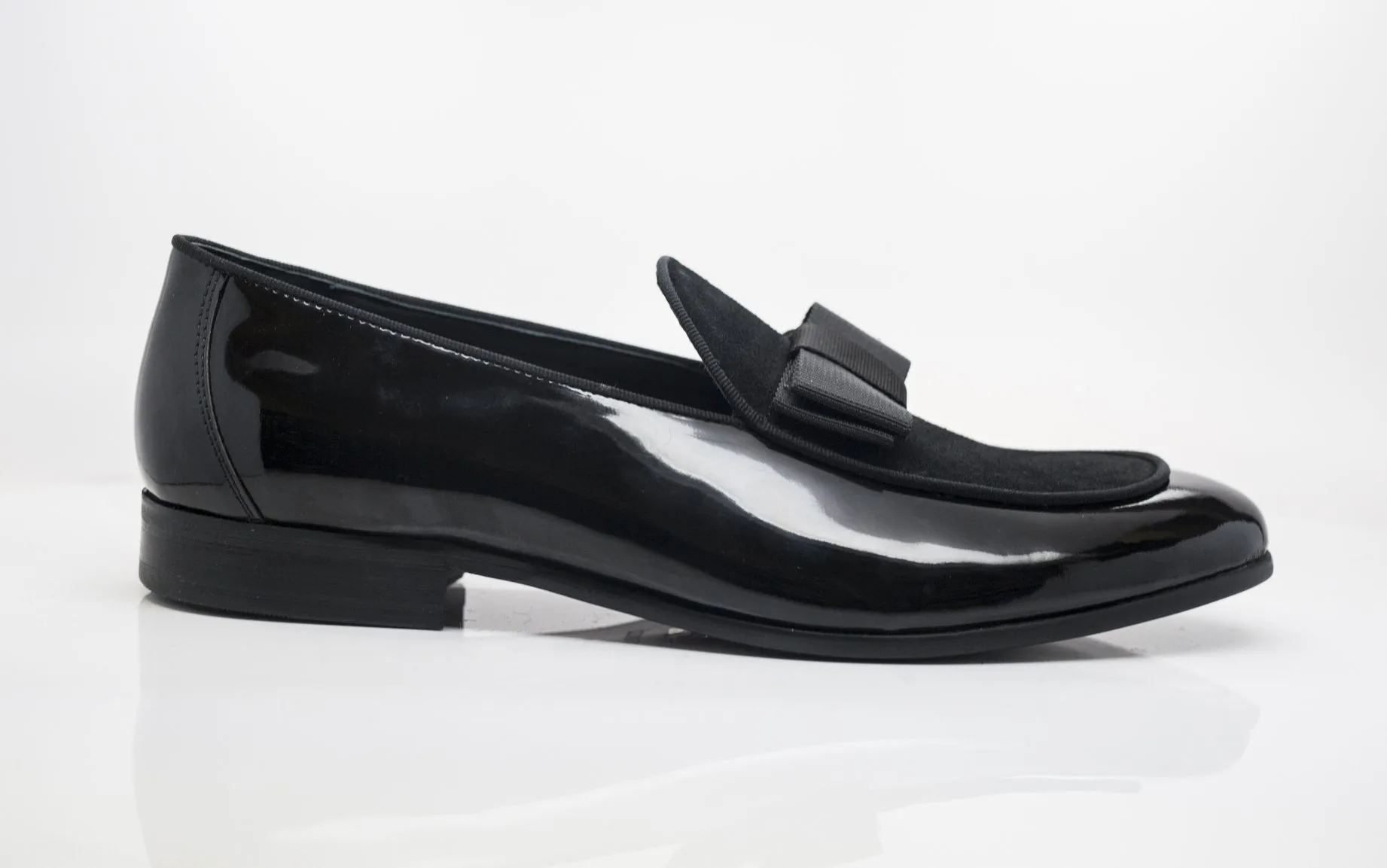 Patent Leather & Suede Slip-On Loafer Black