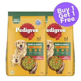 Pedigree 100% Vegetarian Dog Dry Food for Puppy and Adult Dogs (Limited Shelf Life) (Buy 1 Get 1)