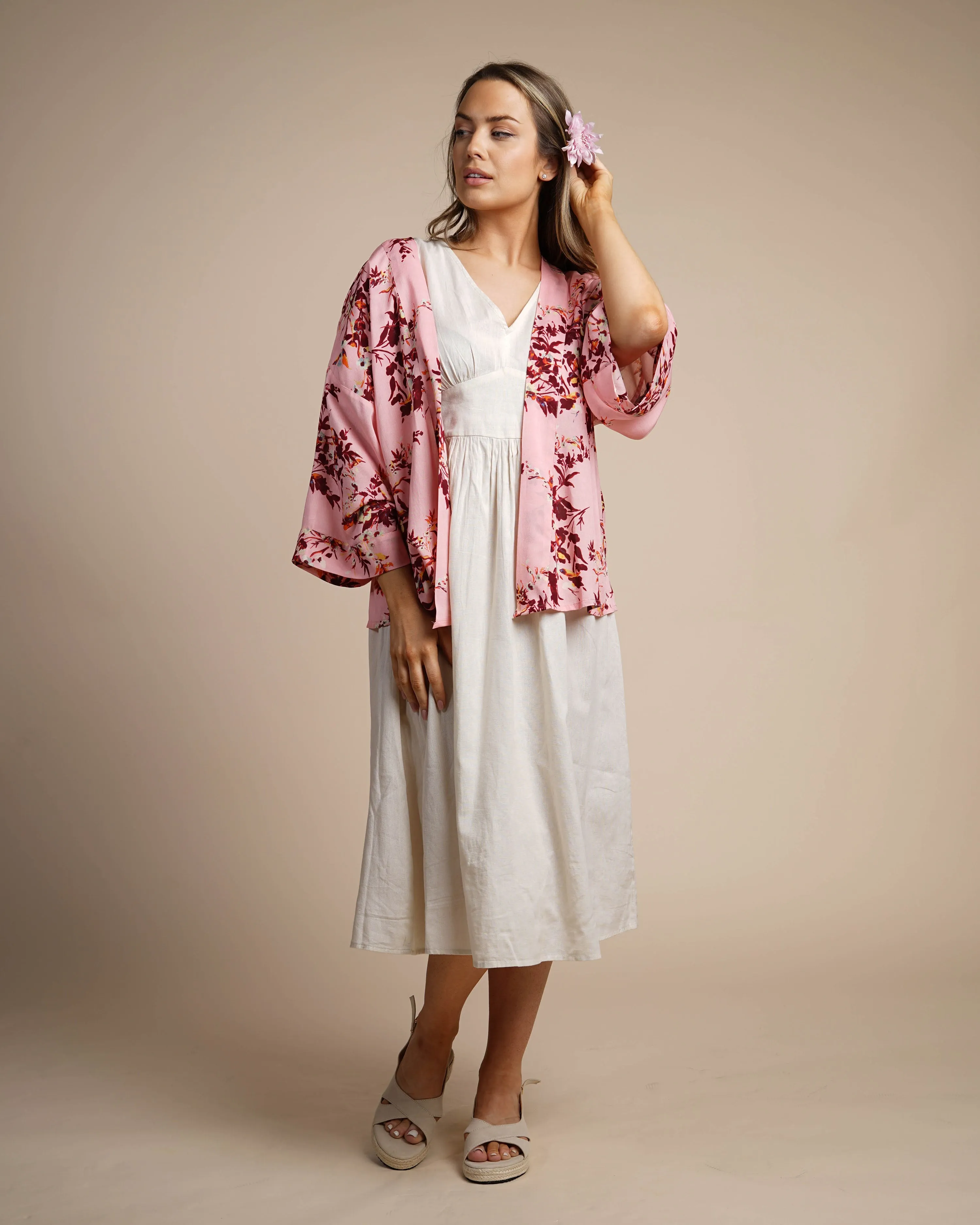 Pink Floral Kimono | Mya Short Kimono Jacket